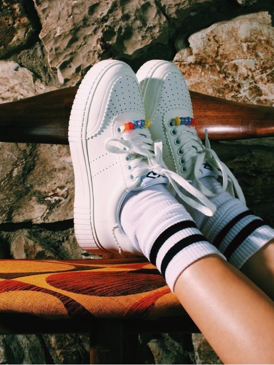 Katy Perry Collections Shoes - Katy Perry Skater Bead Sneakers Optic White Rainbow Beaded Laces Platform 7